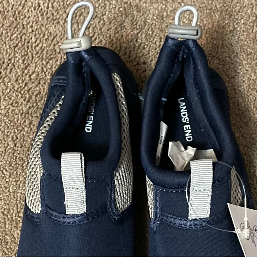 NWT Kids Lands End Aqua Shoes size 13/1 dark navy blue and gray